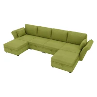 U-förmiges modulares Sofa mit Stauraum, durch zufälliges Verbinden als Doppelbettsofa nutzbar, extra breit für das Wohnzimmer, Olivgrün(m-1)