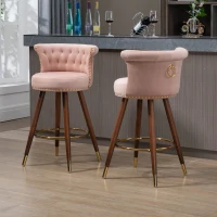 Set aus 2 höhenverstellbaren Barhockern mit Lehne, Nieten, Bezug in Samtoptik und Holzbeine für Küche und Esszimmer, umhüllender Sitz, Rosa(m-2)