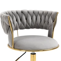 Design-Bürostuhl mit Bezug in Samtoptik, 360° drehbar, höhenverstellbar, bis 127kg belastbar, vergoldeter Fuß, Grau(m-6)