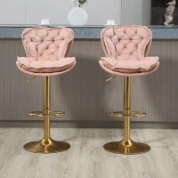 Set aus 2 drehbaren, höhenverstellbaren Barhockern mit Lehne und Fußstütze für Küche und Esszimmer, Rosa(m-4)