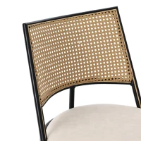 Juego de 2 Sillas de Comedor con Asiento de Pu y Respaldo de Ratán Estructura de Metal Negro(m-4)