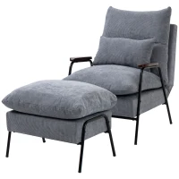 HOMCOM Relaxfauteuil met Ottoman Polsterstoel, Inclusief Kussen, 68 cm x 91,5 cm x 88 cm, Lichtgrijs(m-12)