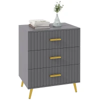 HOMCOM Three Drawer Embossed Line Dresser - Grey/Gold Tone(m-11)