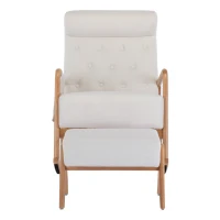 Schaukelstuhl mit Hocker - Ergonomisch, mit Fußstütze, hochwertiger Stoff, massives Holz, 65x85x94 cm, Beige(m-12)
