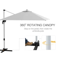 Outsunny 3 x 3(m) Cantilever Roma Parasol with Aluminum Frame, Crank and Tilt, Square Overhanging Patio Umbrella with 360° Rotation, 250g Sun Shade Canopy with Cross Base, White(m-4)