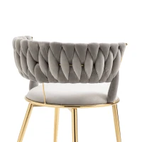 Set aus 2 ergonomischen Esszimmerstühlen mit samtweichem Bezug, moderner Stil mit geflochtener Rückenlehne und Armlehnen, grau(m-7)