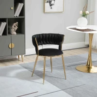 Set aus 2 modernen Esszimmerstühlen mit samtweichem Bezug mit geflochtener Rückenlehne und Armlehnen, Schwarz(m-4)