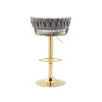 Set aus 2 höhenverstellbaren Barhockern mit Lehne und 360°-Drehung, Bezug in Samtoptik, Grau(m-10)