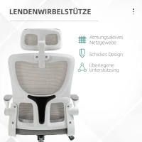 Vinsetto Bureaustoel, in hoogte verstelbaar, kantelbare rugleuning, verstelbare hoofdsteun, tot 120 kg, 60x59x114-122 cm, Grijs(m-6)