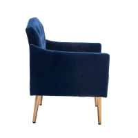 Relaxsessel mit Bezug in Samtoptik, gesteppt, mit vergoldeten Stahlfüßen, für das Wohnzimmer, Lounge Möbel, 79L x 65B x 82H cm, Marineblau(m-10)