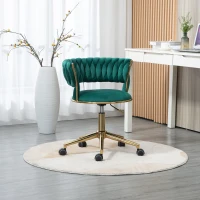 Design-Bürostuhl mit Bezug in Samtoptik, 360° drehbar, höhenverstellbar, vergoldeter Fuß, bis 127 kg belastbar, Smaragd(m-4)