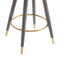 Set aus 2 höhenverstellbaren Barhockern mit Lehne und 360°-Drehung, Holzfüßen und Bezug in Samtoptik für Zuhause, Küche und Restaurants, Grau(m-9)