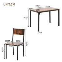 Juego de Comedor Vintage con Mesa y 4 Sillas para Comedor y Sala de Estar Diseño Ahorra Espacio 108x65x75 cm Marrón Rústico(m-3)
