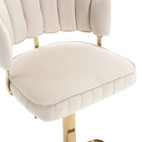 Set aus 2 höhenverstellbaren, drehbaren Barhockern mit Lehne und Fußstütze, Elfenbeinweiß(m-10)