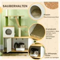 PawHut Krabpaal Katteboom, inclusief Kast, 1 Kattenhol, 80 x 48 x 160cm, 1 Ladder, Eik + Wit(m-6)