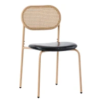 Juego de 4 Sillas de Comedor Modernas de Ratán con Estructura de Metal 46x48x80 cm Negro y Natural(m-9)