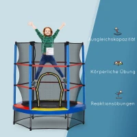HOMCOM Trampolina dla Dzieci, Siatka Bezpieczeństwa, Gumowe Sprężyny, do 45 kg, Metalowa Rama, Ø140x160cm, Kolorowa(m-4)