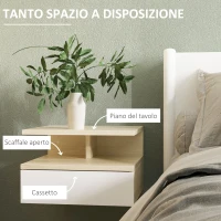 HOMCOM Set da 2 Comodini Sospesi con Cassetto e Ripiano Superiore, in Legno, 35x32x22.5 cm, Bianco e Rovere(m-5)