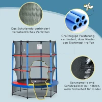 HOMCOM Trampolina dla Dzieci, Siatka Bezpieczeństwa, Gumowe Sprężyny, do 45 kg, Metalowa Rama, Ø140x160cm, Kolorowa(m-6)