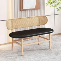 Panca da pranzo Moderna in Rattan da 2 Posti, Design Ergonomico, 143x51x22 cm, Nero+Marrone(m-4)
