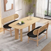 Panca da pranzo Moderna in Rattan da 2 Posti, Design Ergonomico, 143x51x22 cm, Nero+Marrone(m-5)