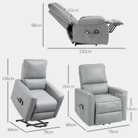 HOMCOM Fauteuil releveur électrique avec massage 8 points et chauffant, télécommande, ressorts ensachés, gris clair(m-3)