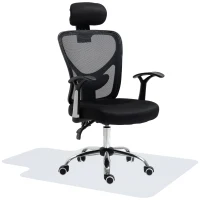 HOMCOM Conjunto de Escritório Inclui 1 Cadeira de Escritório Reclinável com Altura Ajustável e 1 Tapete Protetor Preto e Transparente(m-6)