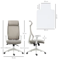 Vinsetto Conjunto de Cadeira de Escritório Reclinável com Rodas e Altura Ajustável 64x61x120,9-128,9 cm e Tapete Protetor Cinza e Transparente(m-3)