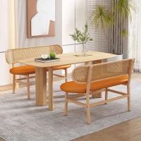 Panca da pranzo in Rattan da 2 Posti con Schienale Ovale e Seduta Imbottita, 143x51x22 cm, Marrone(m-1)