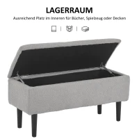 HOMCOM Ławka do Siedzenia z Przestrzenią do Przechowywania, do 120kg, Wygląd Aksamitu, 95x38x45cm, Szara(m-4)