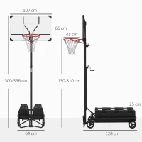 SPORTNOW Regulowany stojak do koszykówki, wysokość kosza 130-310 cm, Czarny(m-3)