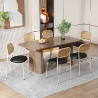 Juego de 4 Sillas de Comedor Modernas de Ratán con Estructura de Metal 46x48x80 cm Negro y Natural(m-2)