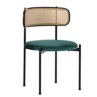 Juego de 2 Sillas de Comedor de Tela Efecto Terciopelo con Patas de Metal y Respaldo de Ratán 45x40x75 cm Verde(m-10)