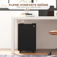 Vinsetto Rolcontainer Dossierkast, 3 Lades, Afsluitbaar, Op Wielen, 37 cm x 43,5 cm x 60 cm, Zwart(m-8)