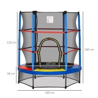 HOMCOM Trampolina dla Dzieci, Siatka Bezpieczeństwa, Gumowe Sprężyny, do 45 kg, Metalowa Rama, Ø140x160cm, Kolorowa(m-3)