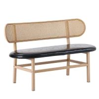 Panca da pranzo Moderna in Rattan da 2 Posti, Design Ergonomico, 143x51x22 cm, Nero+Marrone(m-2)