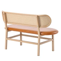 Panca da pranzo in Rattan da 2 Posti con Schienale Ovale e Seduta Imbottita, 143x51x22 cm, Marrone(m-10)