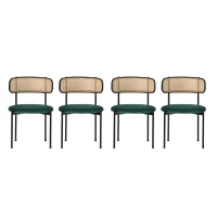 Set de 4 Sillas de Comedor de Terciopelo con Patas de Metal y Respaldo de Rejilla 45x40x75 cm Verde(m-1)