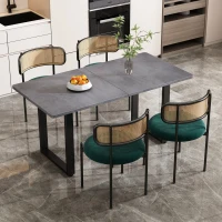 Set de 4 Sillas de Comedor de Terciopelo con Patas de Metal y Respaldo de Rejilla 45x40x75 cm Verde(m-8)