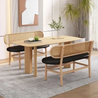 Panca da pranzo Moderna in Rattan da 2 Posti, Design Ergonomico, 143x51x22 cm, Nero+Marrone(m-1)