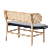 Panca da pranzo Moderna in Rattan da 2 Posti, Design Ergonomico, 143x51x22 cm, Nero+Marrone(m-10)