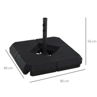 Outsunny Base para chapéu de sol  Ø48 mm com 4 Pesos Enchentes de 60L Água ou Areia Suporte Cruzado para chapéu de sol com Tubo de Aço 80x80x56 cm Preto(m-3)