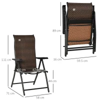 Outsunny Polyrattan Gartenstuhl Klappstuhl mit 7-Fach Verstellbarer Rückenlehne wetterfester klappbar Balkonstuhl Campingstuhl 120kg Belast Gartenstühle für Garten, Balkon 58x71x111cm Braun+Schwarz(m-3)