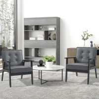 HOMCOM Set of 2 Accent Chair, PU Leather Armchair, Occasional Chair with Beech Wood Frame for Living Room Reception Bedroom Balcon, Grey(m-2)