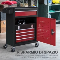 HOMCOM Carrello Porta Attrezzi 5 Cassetti, Cassetta Rimovibile e Armadietto con Chiave in Acciaio, Rosso(m-5)