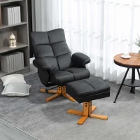 HOMCOM Faux Leather Swivel Recliner Chair with Footstool, Wooden Base and Storage for Living Room, Black(m-2)