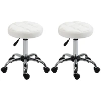 HOMCOM Draaikruk, Salonkruk, in Hoogte Verstelbaar, Kunstleer, Quilted Design, Ø35,5 x 48-63 cm, Wit/Zilver(m-1)