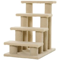 PawHut dierentrap, kattentrap, hondentrap, trap voor katten en honden, 4 treden, beige, 63,5 x 43 x 60 cm(m-12)