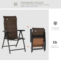 Outsunny Polyrattan Gartenstuhl Klappstuhl mit 7-Fach Verstellbarer Rückenlehne wetterfester klappbar Balkonstuhl Campingstuhl 120kg Belast Gartenstühle für Garten, Balkon 58x71x111cm Braun+Schwarz(m-7)
