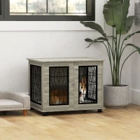 PawHut Indoor Dog Crate Furniture End Table with Soft Washable Cushion, Lockable Front Door, for Medium Dogs - Black(m-10)